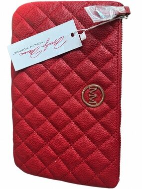 Marilyn Monroe Quilted Red Zip Clutch Wallet with Gold Logo